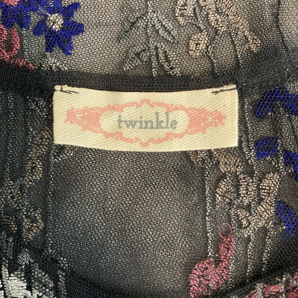 Black Sheer Floral Embroidered Twinkle Top S Festival Club Sexy Romantic - Picture 4 of 5